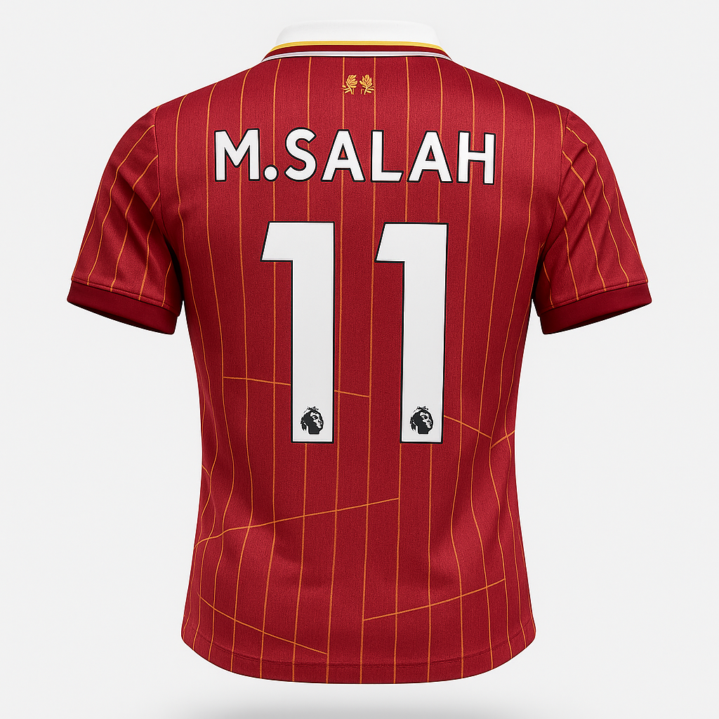 The shot of the back of the Liverpool Mohammed Salah Jersey 